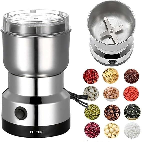 Mixer Grinder 750 Mini Mixer Grinder Small Size Electric Coffee & Spice Grinder - Stainless Steel Portable Mixer for Masala Herbs Dry Spices & Nuts Heavy Duty for Home Kitchen (1Year Warranty)