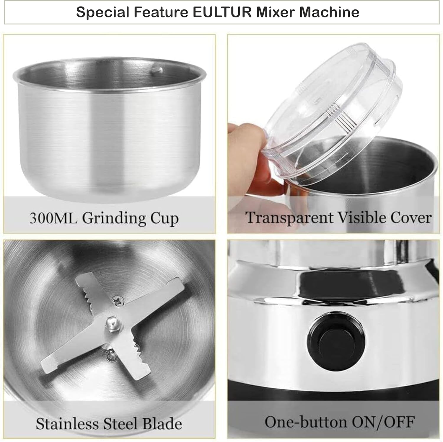 Mixer Grinder 750 Mini Mixer Grinder Small Size Electric Coffee & Spice Grinder - Stainless Steel Portable Mixer for Masala Herbs Dry Spices & Nuts Heavy Duty for Home Kitchen (1Year Warranty)