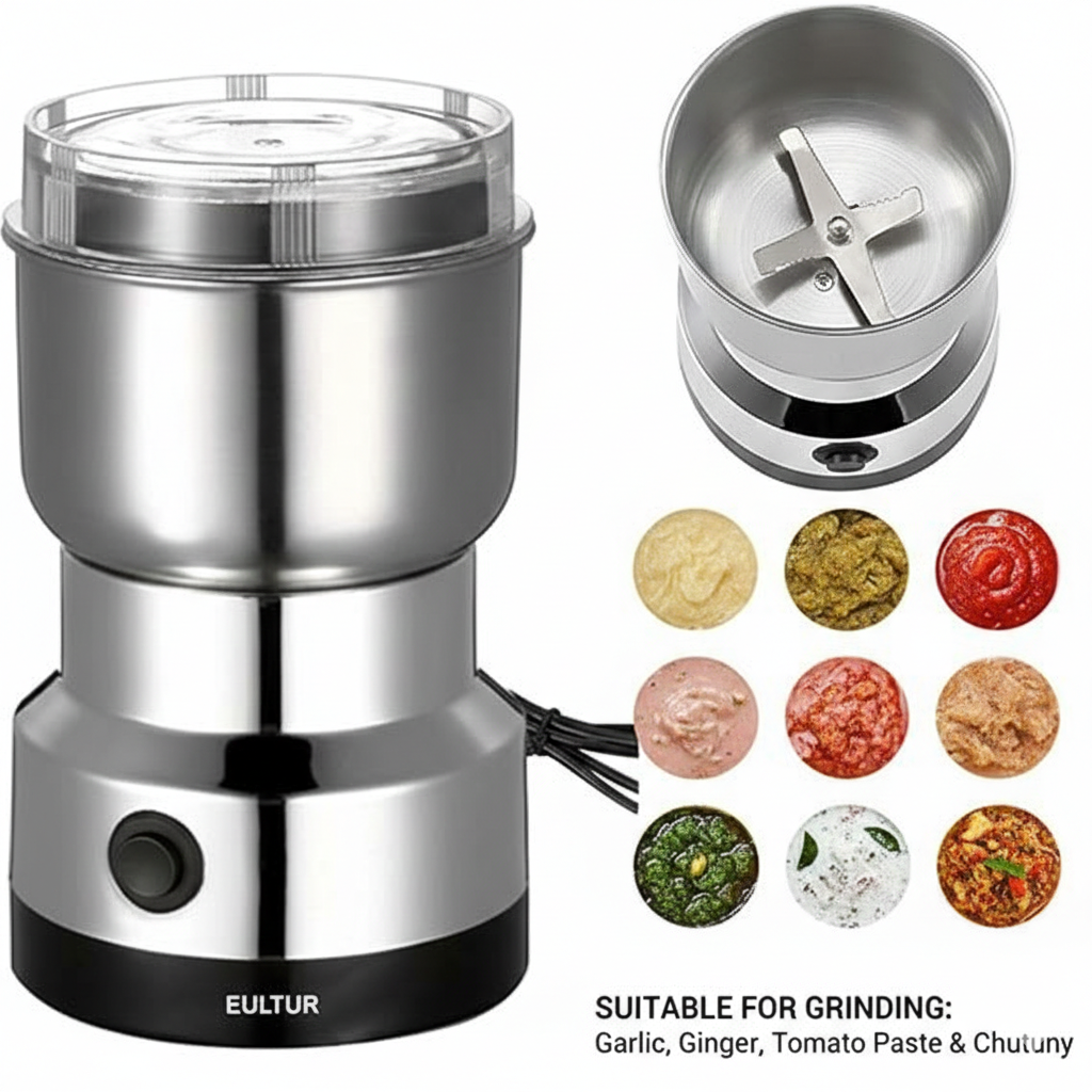 Mixer Grinder 750 Mini Mixer Grinder Small Size Electric Coffee & Spice Grinder - Stainless Steel Portable Mixer for Masala Herbs Dry Spices & Nuts Heavy Duty for Home Kitchen (1Year Warranty)