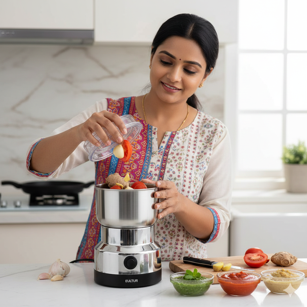 Mixer Grinder 750 Mini Mixer Grinder Small Size Electric Coffee & Spice Grinder - Stainless Steel Portable Mixer for Masala Herbs Dry Spices & Nuts Heavy Duty for Home Kitchen (1Year Warranty)